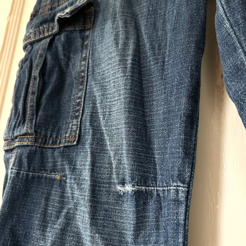 Vintage Y2K L.E.I. Low Rise Baggy Flared Cargo Jeans Blue Denim 3 Utility Grunge - Picture 6 of 10